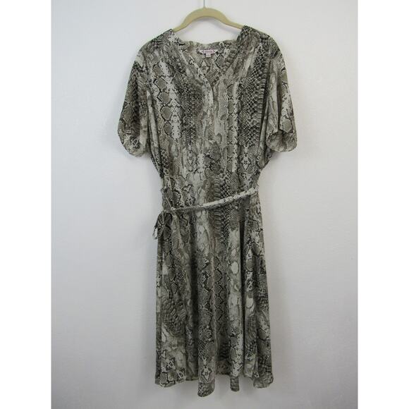 Nanette Lepore Size 14 Womens Snake Print Belted Short Sleeve Dress Knee Length - Picture 1 of 5